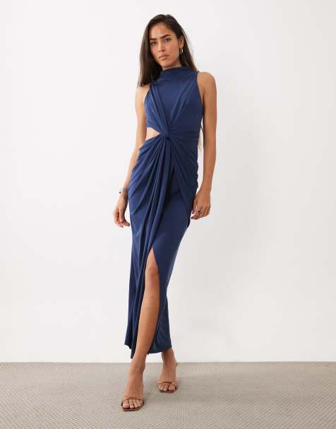 ASOS DESIGN sleeveless maxi dress with cut out twist detail in navy - view 1
