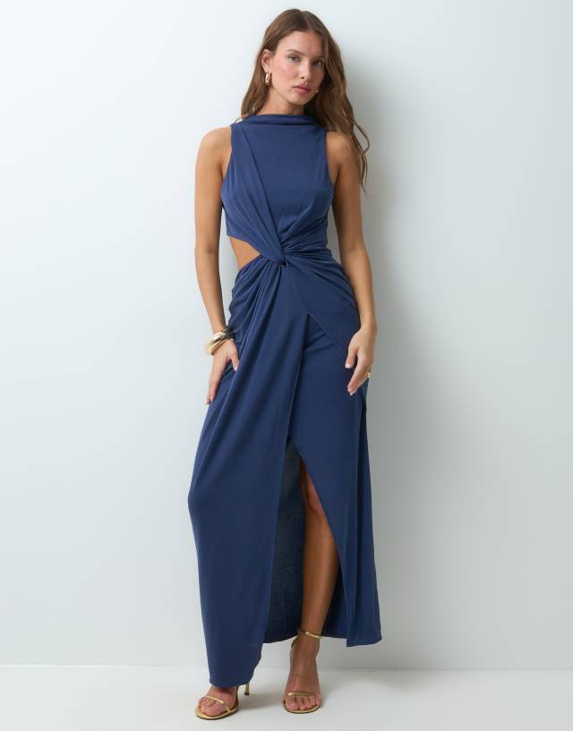 ASOS DESIGN sleeveless maxi dress with cut-out twist detail in navy
