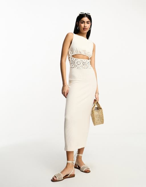 ASOS DESIGN sleeveless maxi dress with cut out waist and crochet