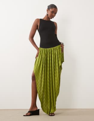 Asos Design Sleeveless Maxi Dress With Dropped Plisse Skirt In Green