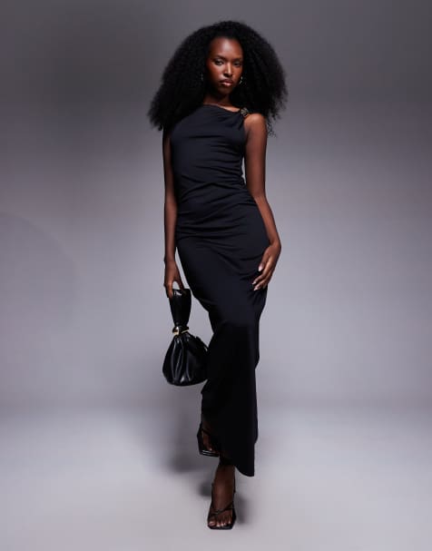 ASOS DESIGN sleeveless maxi dress with hardware metal trim in black