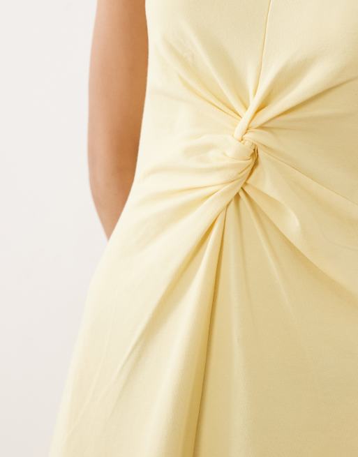 ASOS DESIGN sleeveless maxi dress with knot detail in buttermilk yellow, 3 of 4