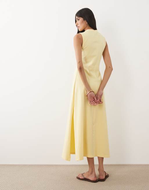 ASOS DESIGN sleeveless maxi dress with knot detail in buttermilk yellow, 4 of 4