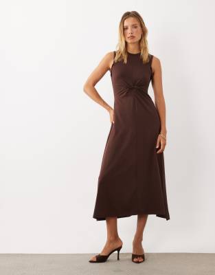 Asos Design Sleeveless Maxi Dress With Knot Detail In Yellow