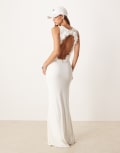 [ASOS DESIGN] ASOS DESIGN sleeveless maxi dress with open back and flower trim in white S White