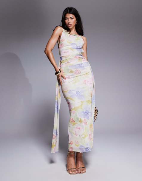 ASOS DESIGN sleeveless maxi dress with open back and sash detail in floral print - view 1