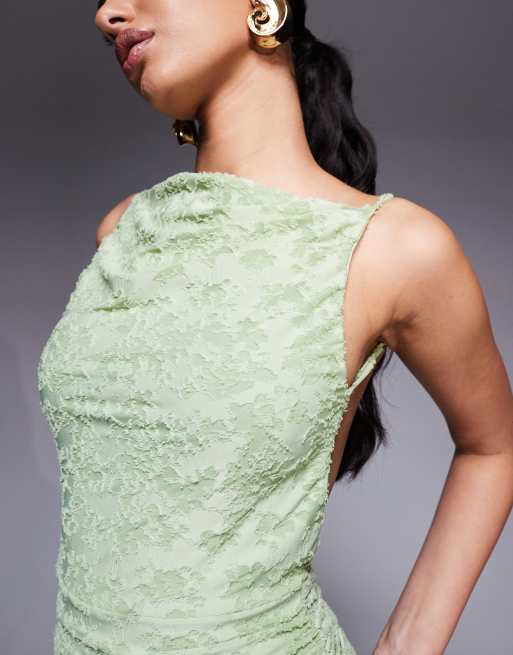 ASOS DESIGN sleeveless maxi dress with open back and sash detail in green