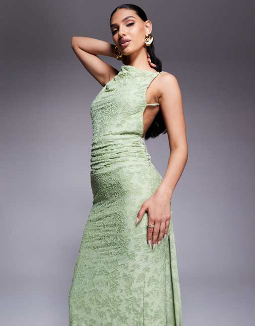 ASOS DESIGN sleeveless maxi dress with open back and sash detail in green