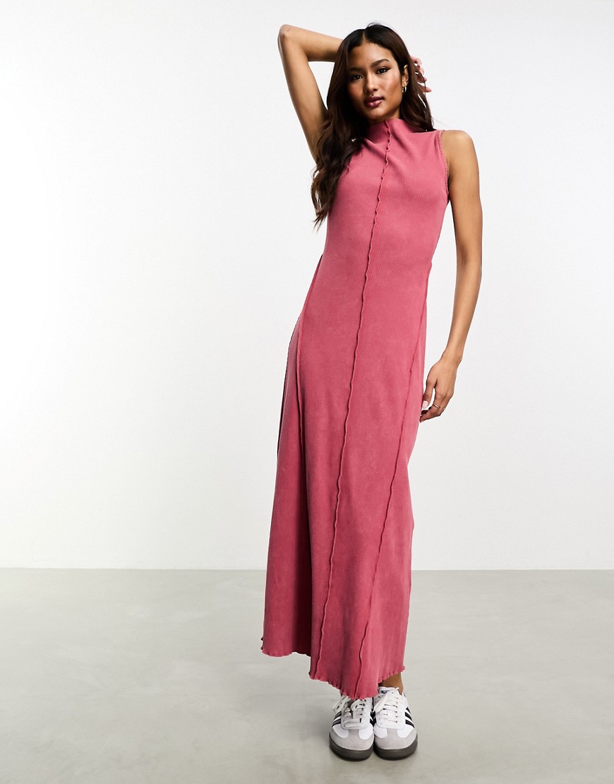 ASOS DESIGN sleeveless maxi dress with seam detail and lettuce edge in chilli red