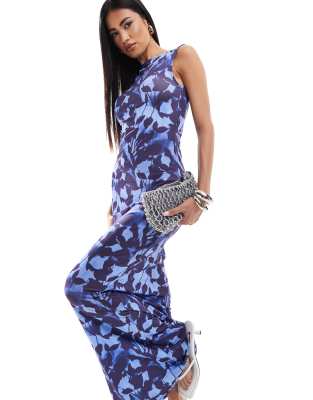 ASOS DESIGN sleeveless maxi dress with slash neck in navy blue