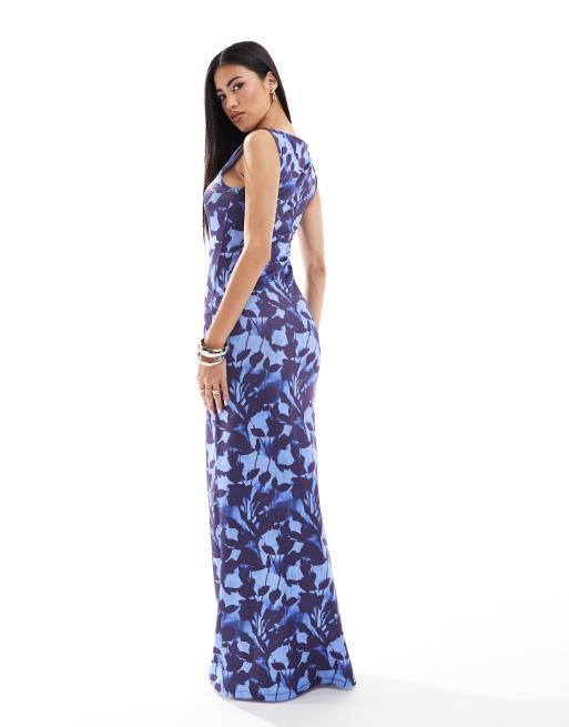 ASOS DESIGN sleeveless maxi dress with slash neck in navy blue, 3 of 4