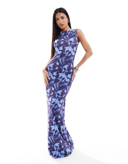 ASOS DESIGN sleeveless maxi dress with slash neck in navy blue, 4 of 4