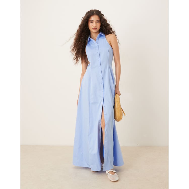 ASOS DESIGN sleeveless maxi shirt dress in baby blue | ASOS
