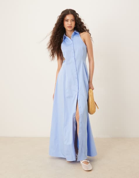 ASOS DESIGN sleeveless maxi shirt dress in baby blue