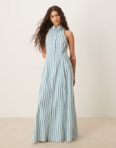 ASOS LUXE heart cup denim maxi dress in mid wash blue