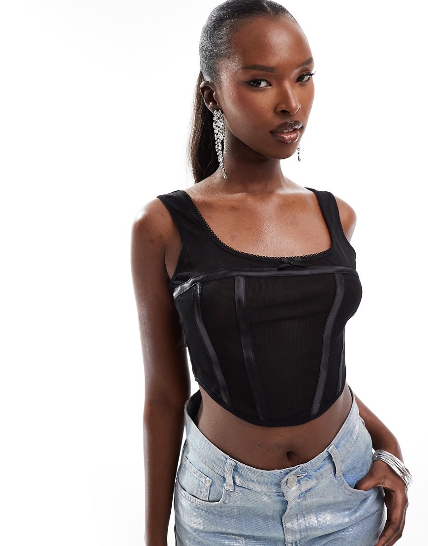 ASOS DESIGN sleeveless mesh corset top in black