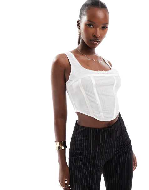 ASOS DESIGN sleeveless mesh corset top in white - view 1