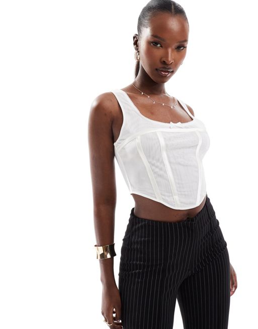 FhyzicsShops DESIGN sleeveless mesh corset top in white