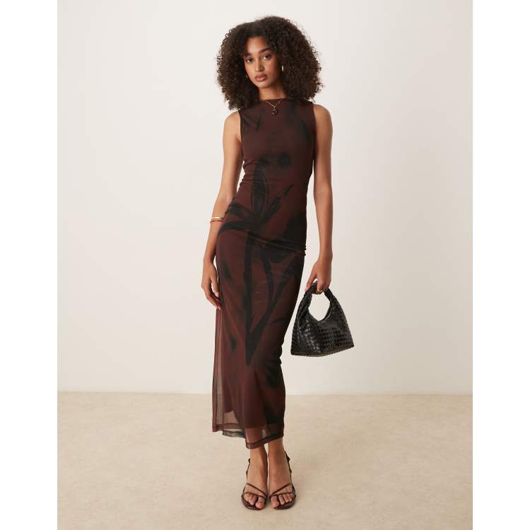 knee length dresses for ladies Ally Sleeveless Mesh Midi Dress Black