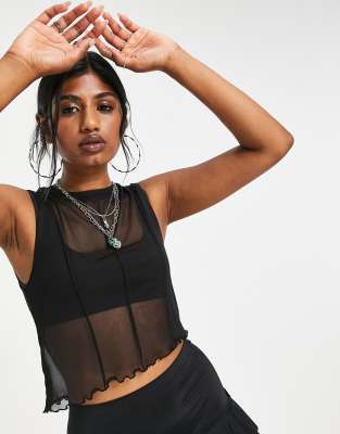 ASOS DESIGN sleeveless mesh tank top with I heart me in black