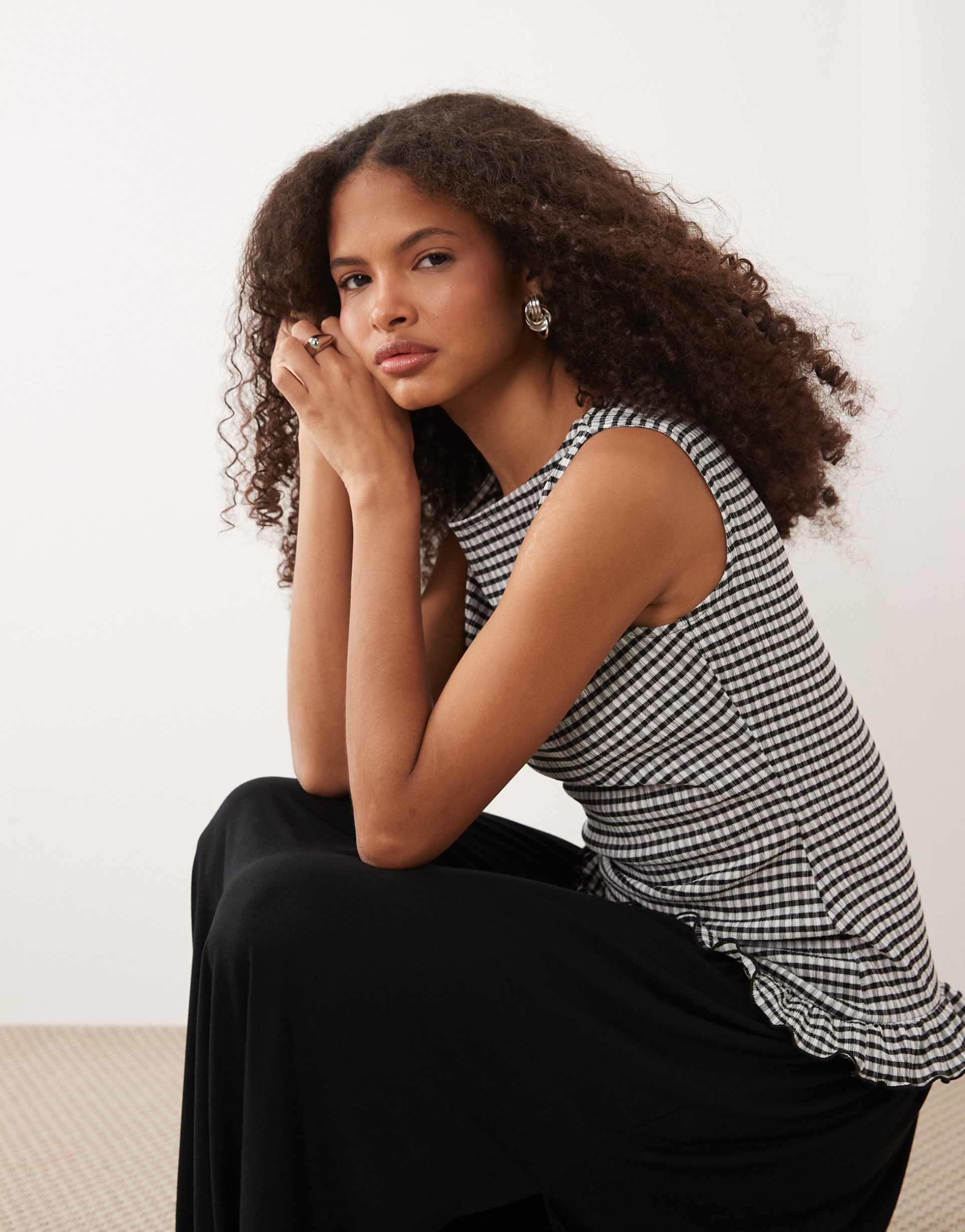 asos design sleeveless midaxi dress with dropped waist in gingham print