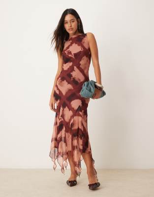 Asos Design Sleeveless Midaxi Dress With Flare Panels In Abstract Check Print-multi