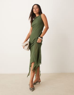 sleeveless midaxi dress with flare panels in green-Multi