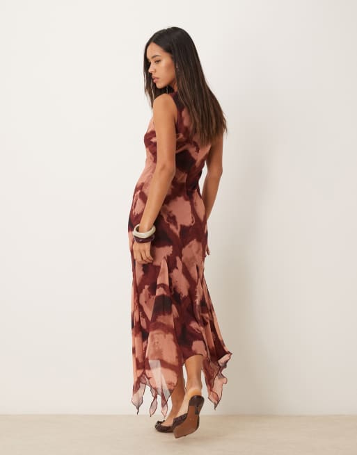 ASOS DESIGN sleeveless midaxi dress with godets in abstract check print, 2 of 4