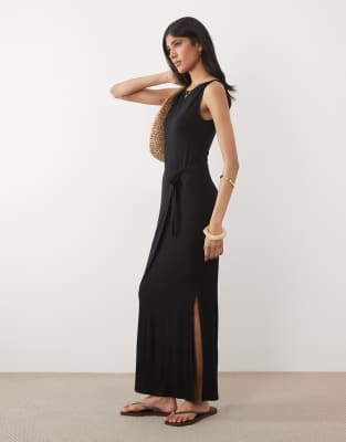 Asos Design Sleeveless Midaxi Dress With Wrap Detail In Black