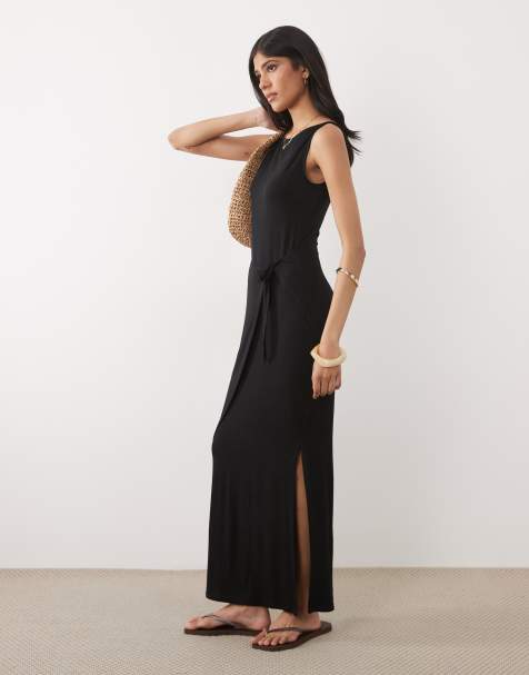 ASOS DESIGN sleeveless midaxi dress with wrap detail in black - view 1