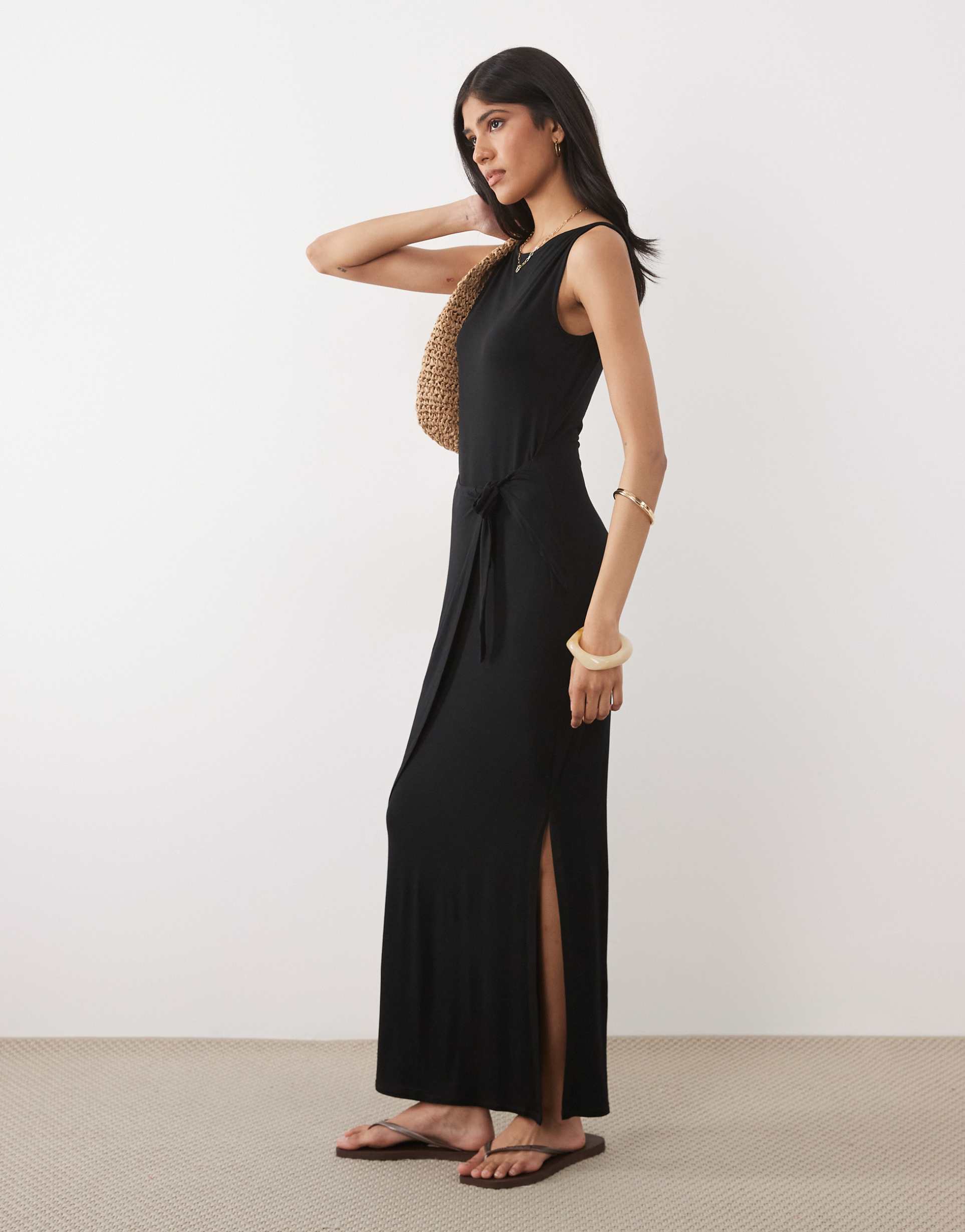 asos design sleeveless midaxi dress with wrap detail in black