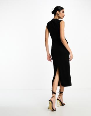 ASOS DESIGN sleeveless midi dress with shoulder pad in black