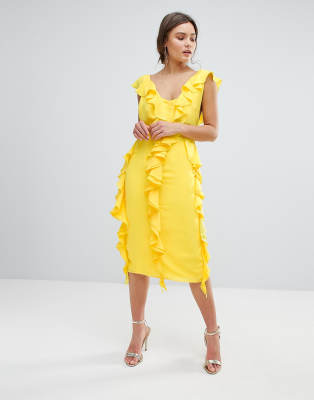 asos yellow ruffle dress