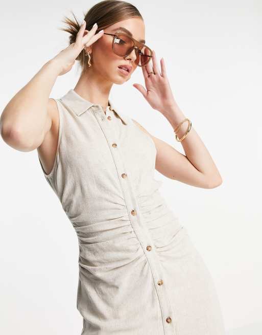 全日本送料無料 エイソス レディース ワンピース トップス Asos Design Plunge Shirt Midi Dress With Tie Sleeves In Stone Stone レビューで送料無料 Arnabmobility Com