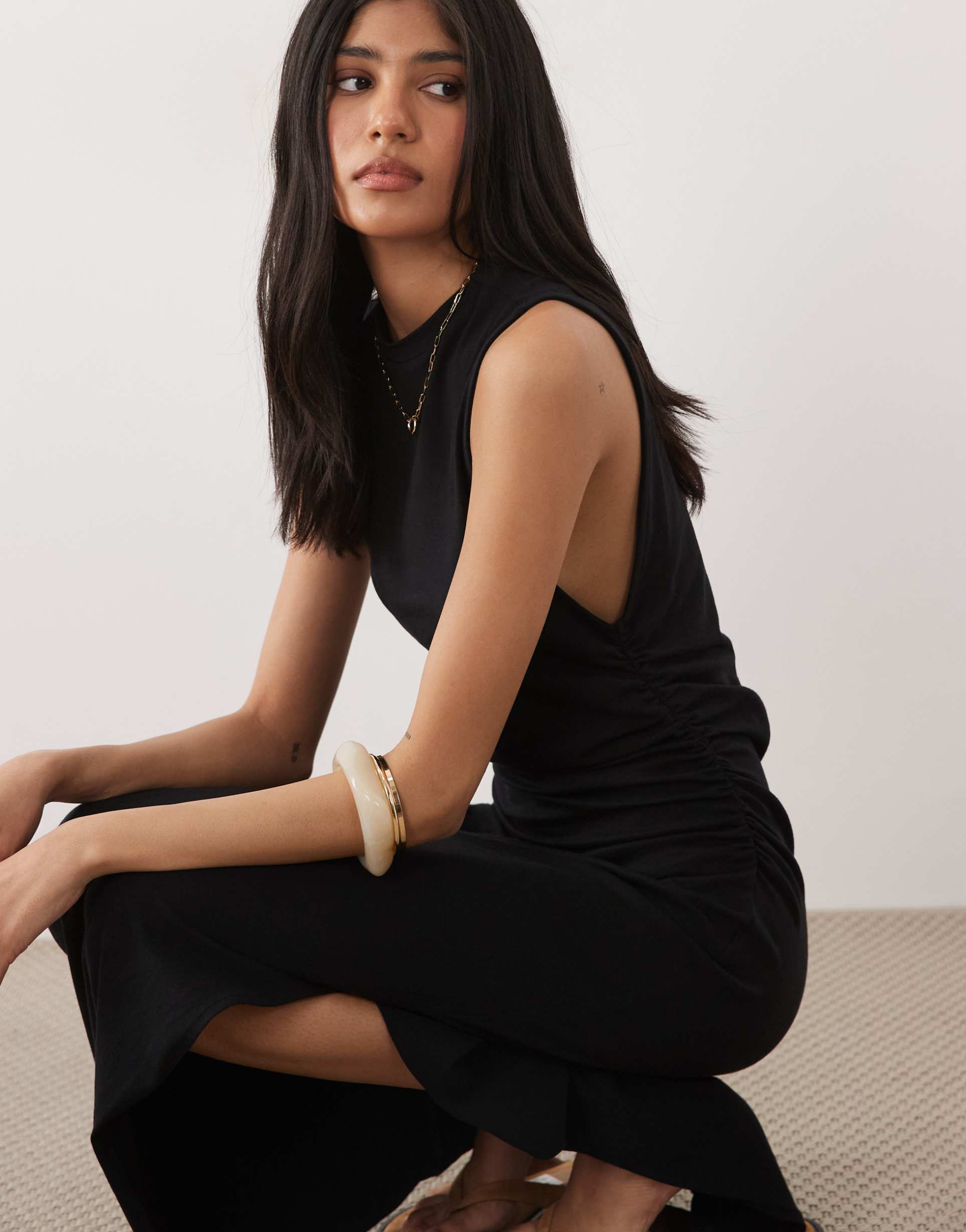 asos design sleeveless midi with side slit in black