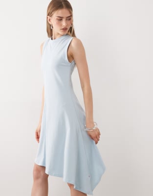 Asos Design Sleeveless Mini Dress With Asymmetric Hem In Blue