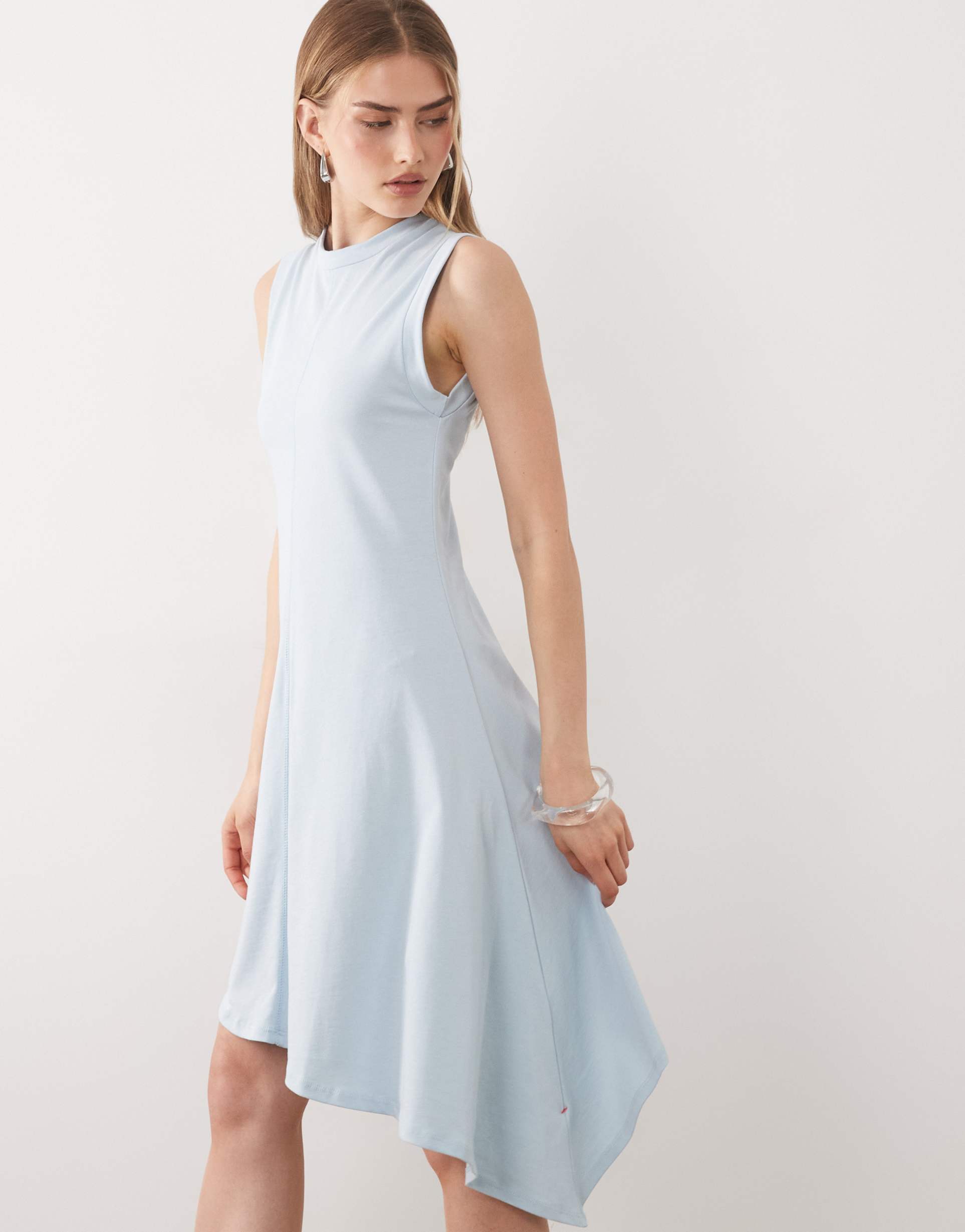 asos design sleeveless mini dress with asymmetric hem in white