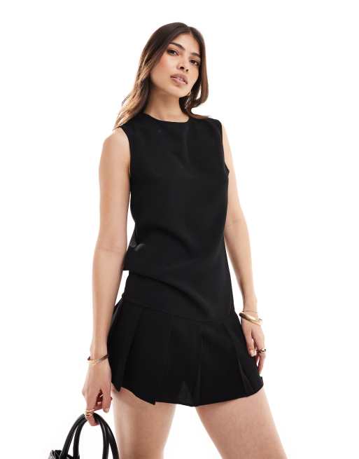 ASOS DESIGN sleeveless mini dress with pleated skirt in black | ASOS