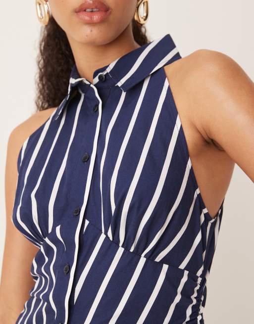 ASOS DESIGN sleeveless mini shirt dress in blue and white stripe