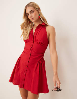 Asos Design Sleeveless Mini Shirt Dress In Red