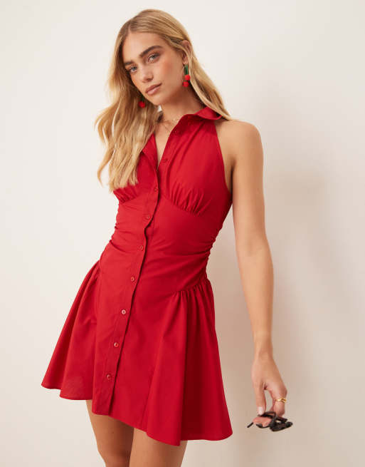 ASOS DESIGN sleeveless mini shirt dress in tomato red