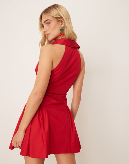ASOS DESIGN sleeveless mini shirt dress in tomato red