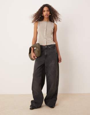 Asos Design Sleeveless Modal Button Up Tank Top In Neutral