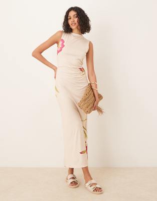 Asos Design Sleeveless Open Back Midi Dress In Multi