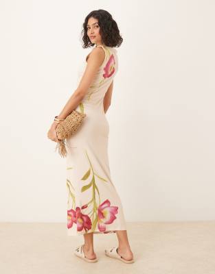 Asos Design Sleeveless Open Back Midi Dress In Multi