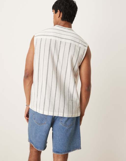 ASOS DESIGN sleeveless overhead textured shirt in green and white stripe, 3 of 4