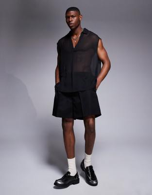 ASOS DESIGN - Mouwloos oversized overhemd zonder sluiting in zwart