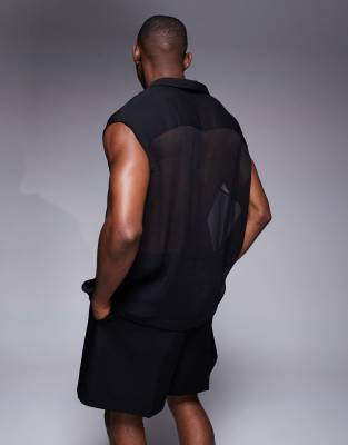 ASOS DESIGN - Mouwloos oversized overhemd zonder sluiting in zwart