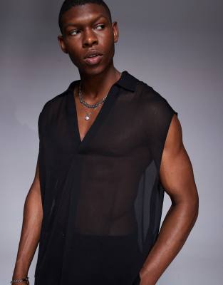 ASOS DESIGN - Mouwloos oversized overhemd zonder sluiting in zwart