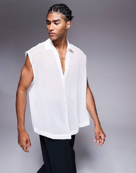 ASOS DESIGN sleeveless oversized over the head shirt in white - view 1